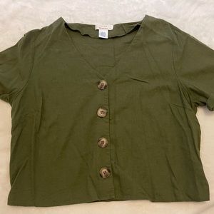 Green button down crop top